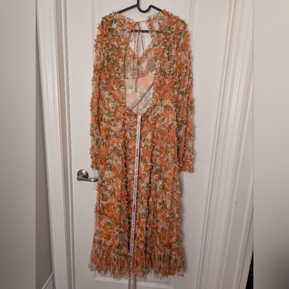 Mac Duggal Orange Floral Long Sleeve Dress - Picture 5 of 10